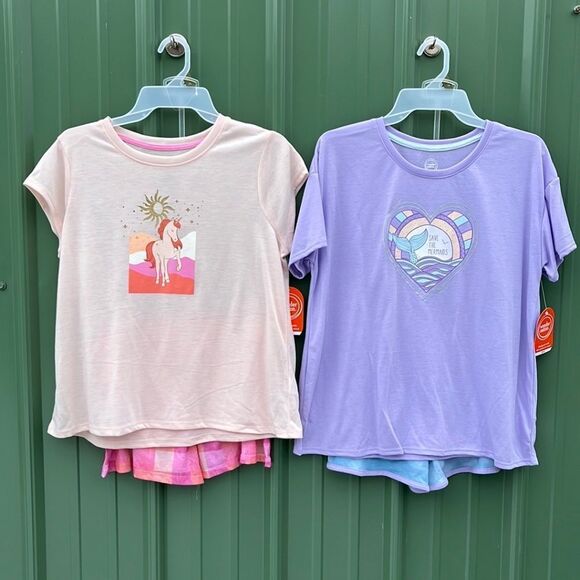 Girls Short Sleeve Top & shorts Pajama Lounge Sleep 2pc Set, 2-Pack Size XL Plus - Picture 1 of 5